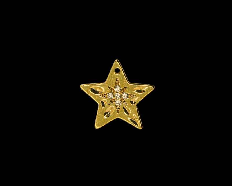Подвеска звездочка с фианитами цвет золото 12мм