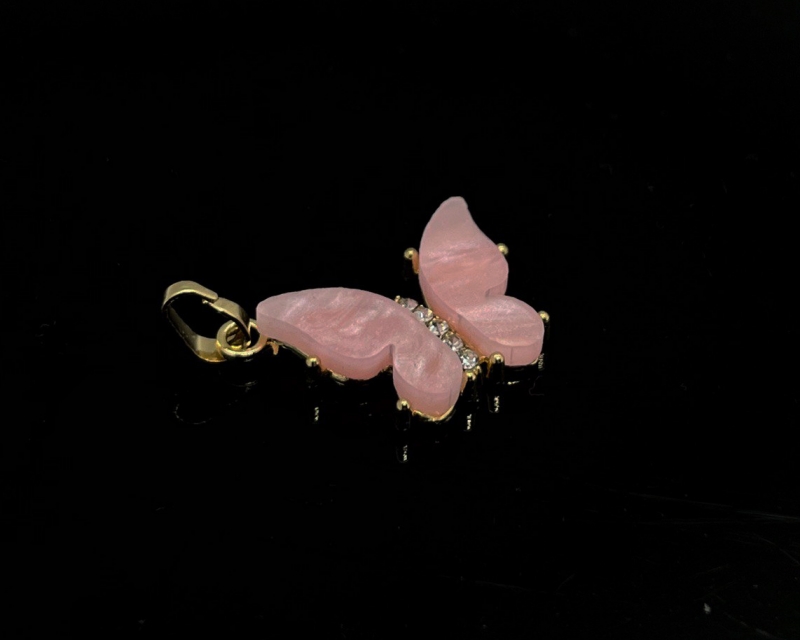 Подвеска Бабочка нежно-розовая с фианитами цвет золото размер 21*14мм