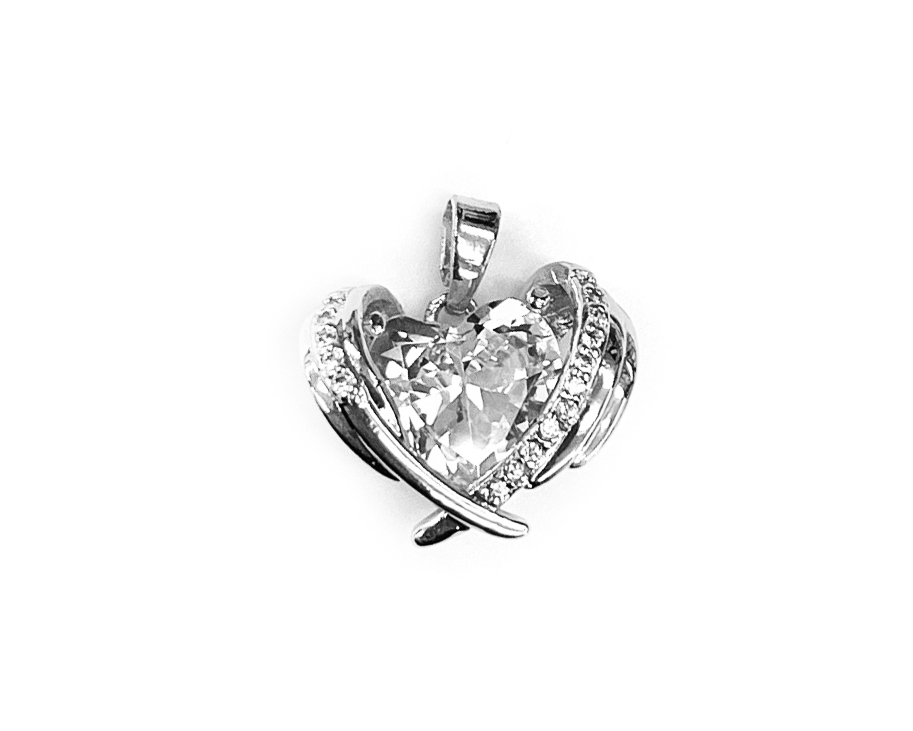 Подвеска Сердце с прозрачным фианитом цвет серебро размер 15*18мм Серебро